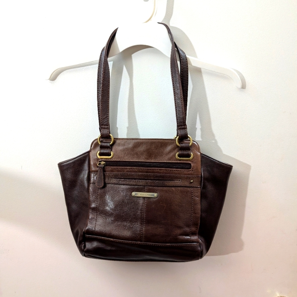 Elegant Rich Chocolate Brown Leather Tote Bag By Stone Mountain.